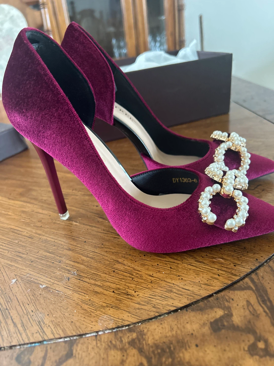 BIGTREE Velvet Heels with Pearl Embellishment - Size 36 - photo 2
