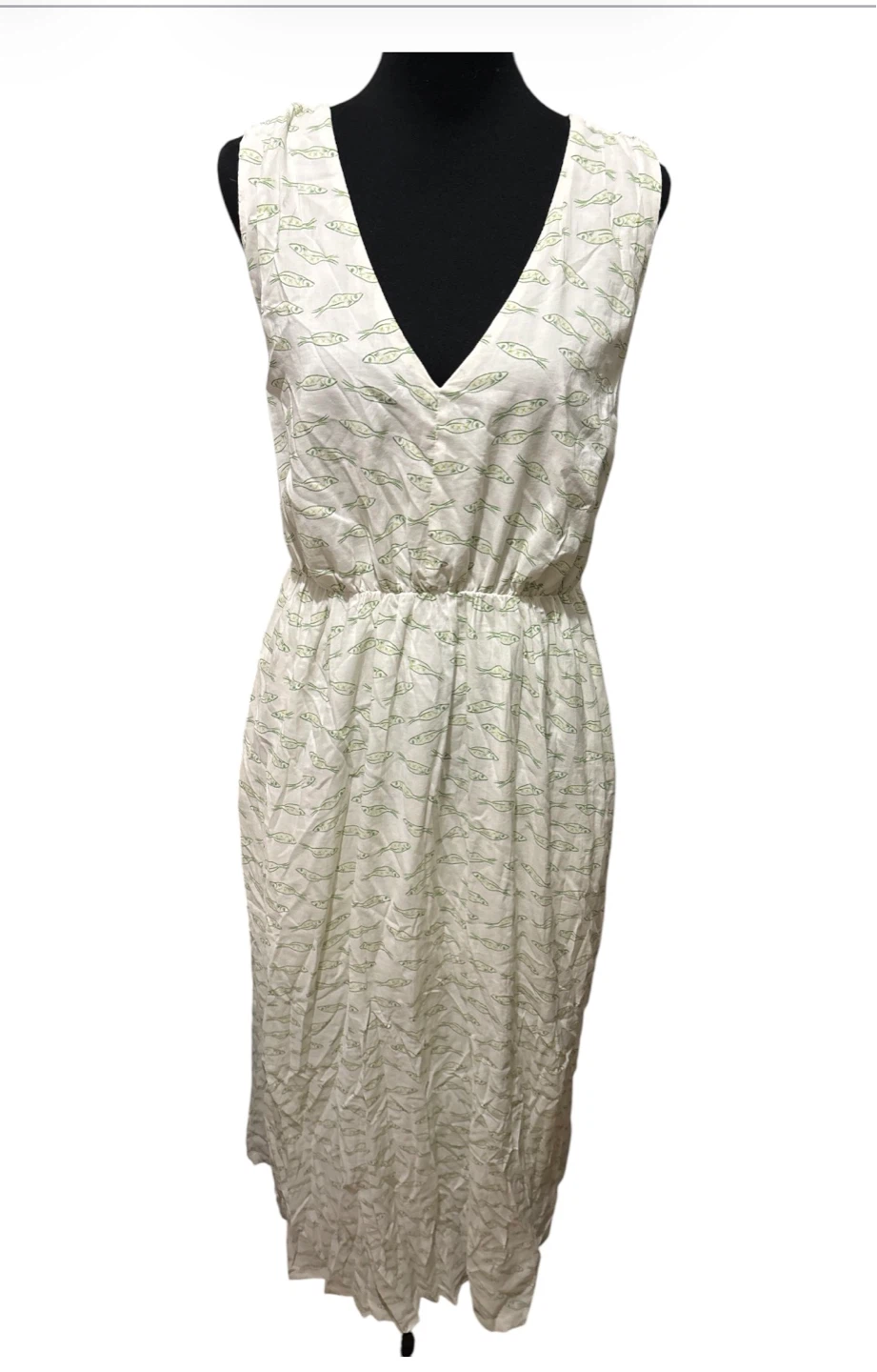 A New Day Cream Print Maxi Dress with Fish Pattern - Size M