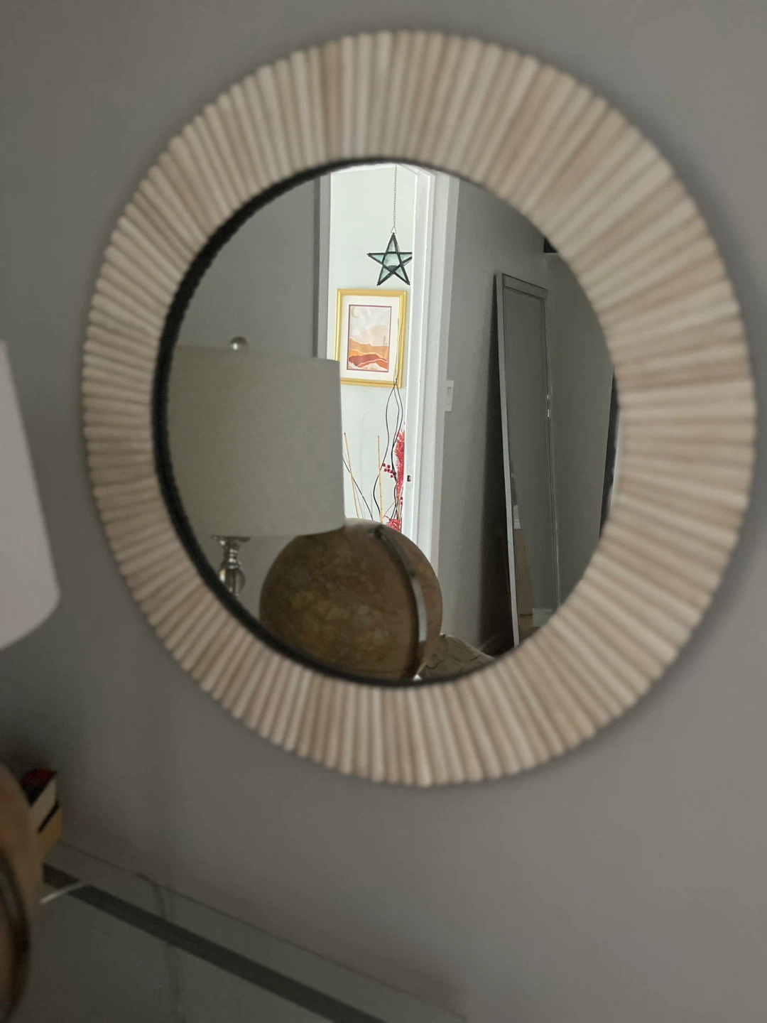 Round Decorative Wall Mirror with Textured Frame