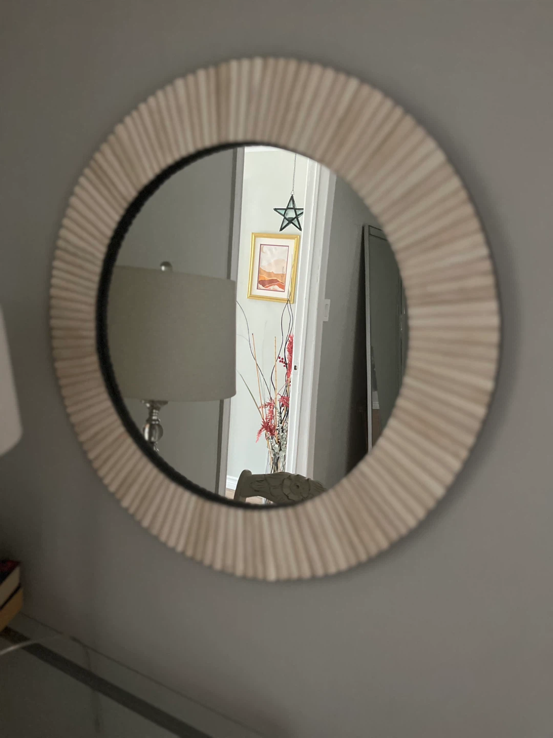 Round Decorative Wall Mirror with Textured Frame - photo 2