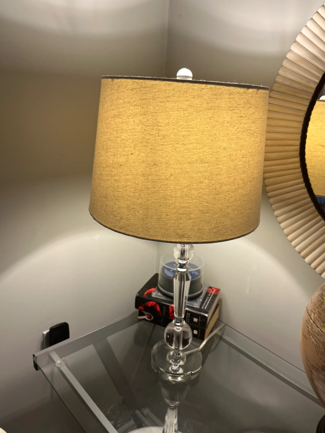 Clear glass Table Lamp with Tan Shade - photo 2