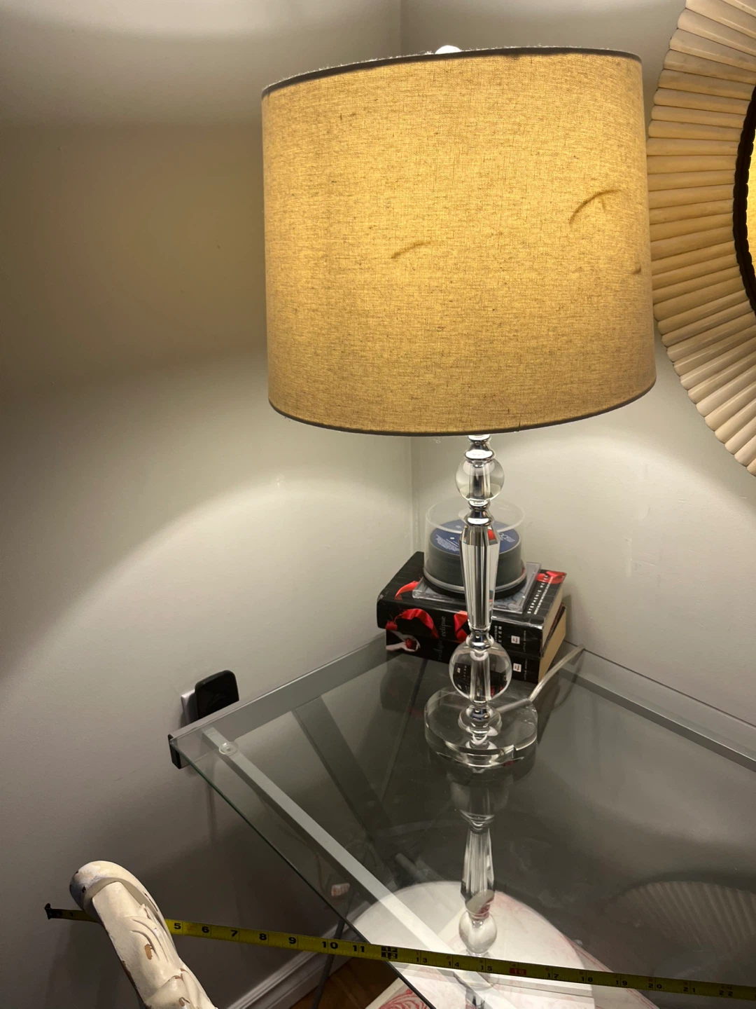 Clear glass Table Lamp with Tan Shade