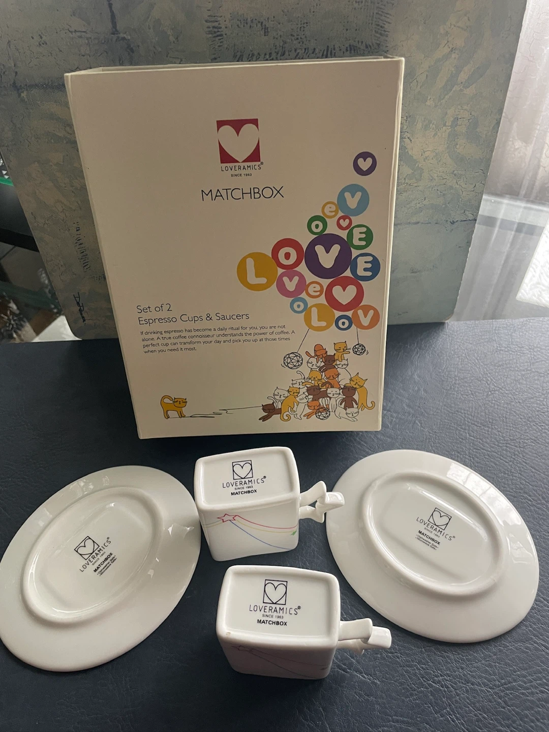 New MATCHBOX Set of 2 Espresso Cups & Saucers - photo 2
