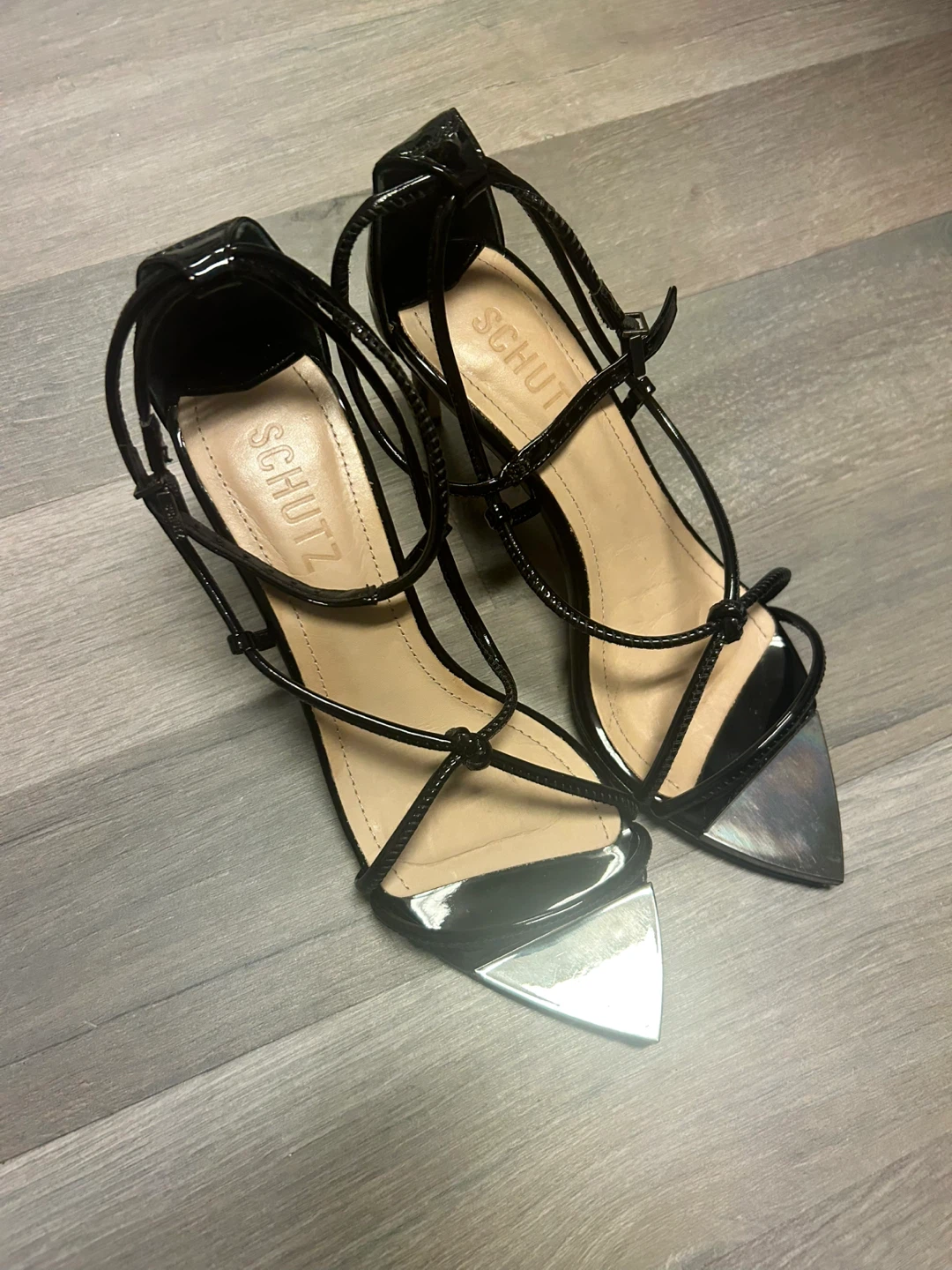 SCHUTZ Black Patent Leather Stiletto Sandals Size 5