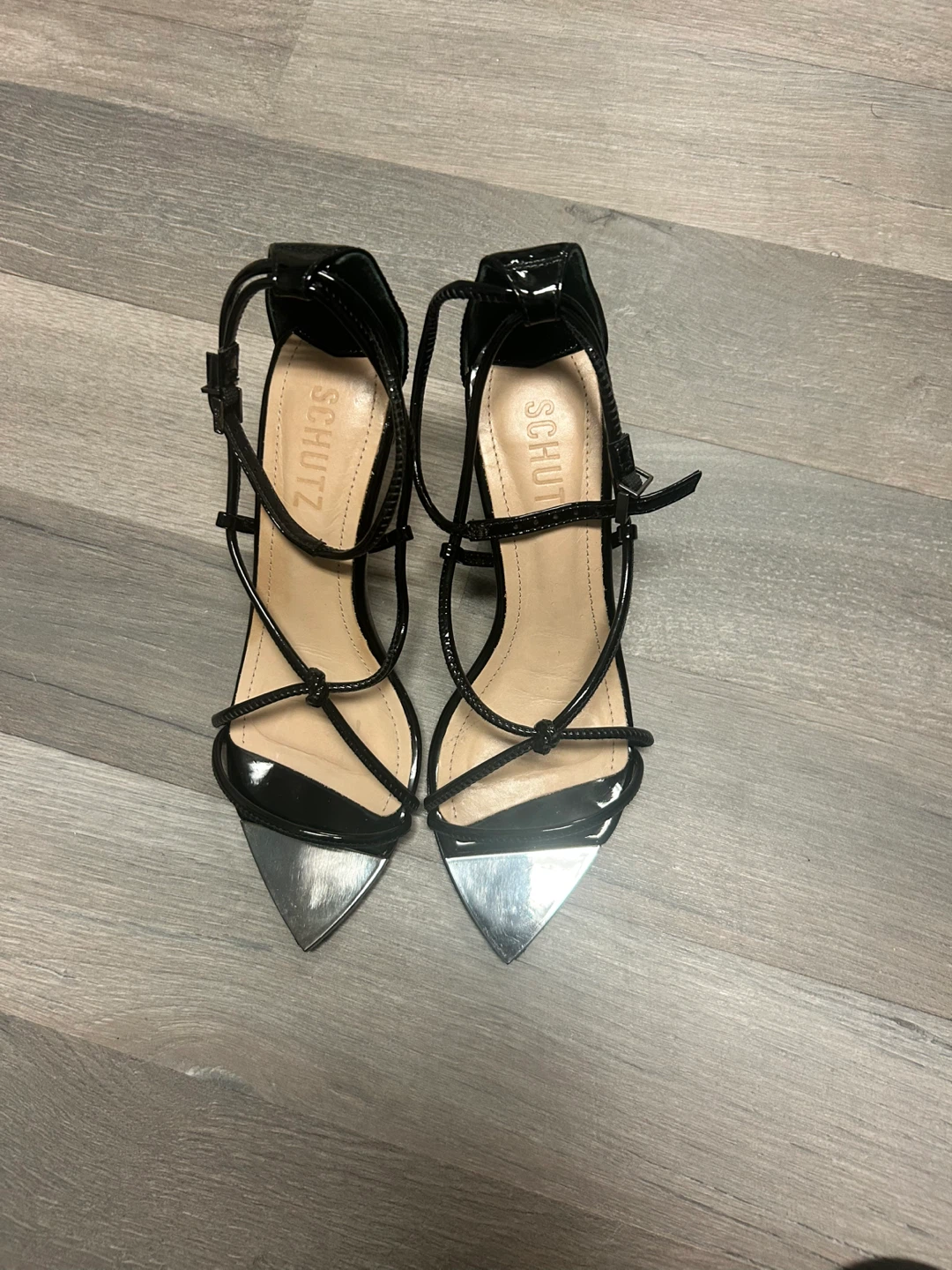 SCHUTZ Black Patent Leather Stiletto Sandals Size 5 - photo 2