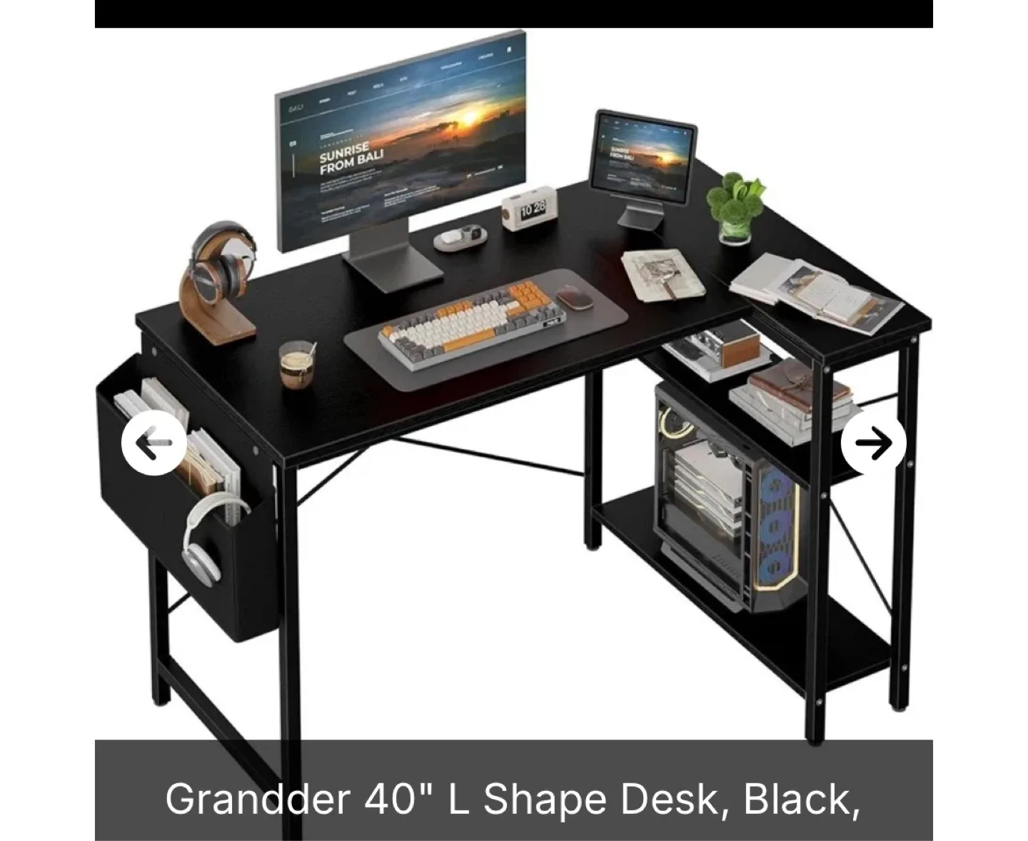 Grandder 40" L Shape Desk with Shelves - Black