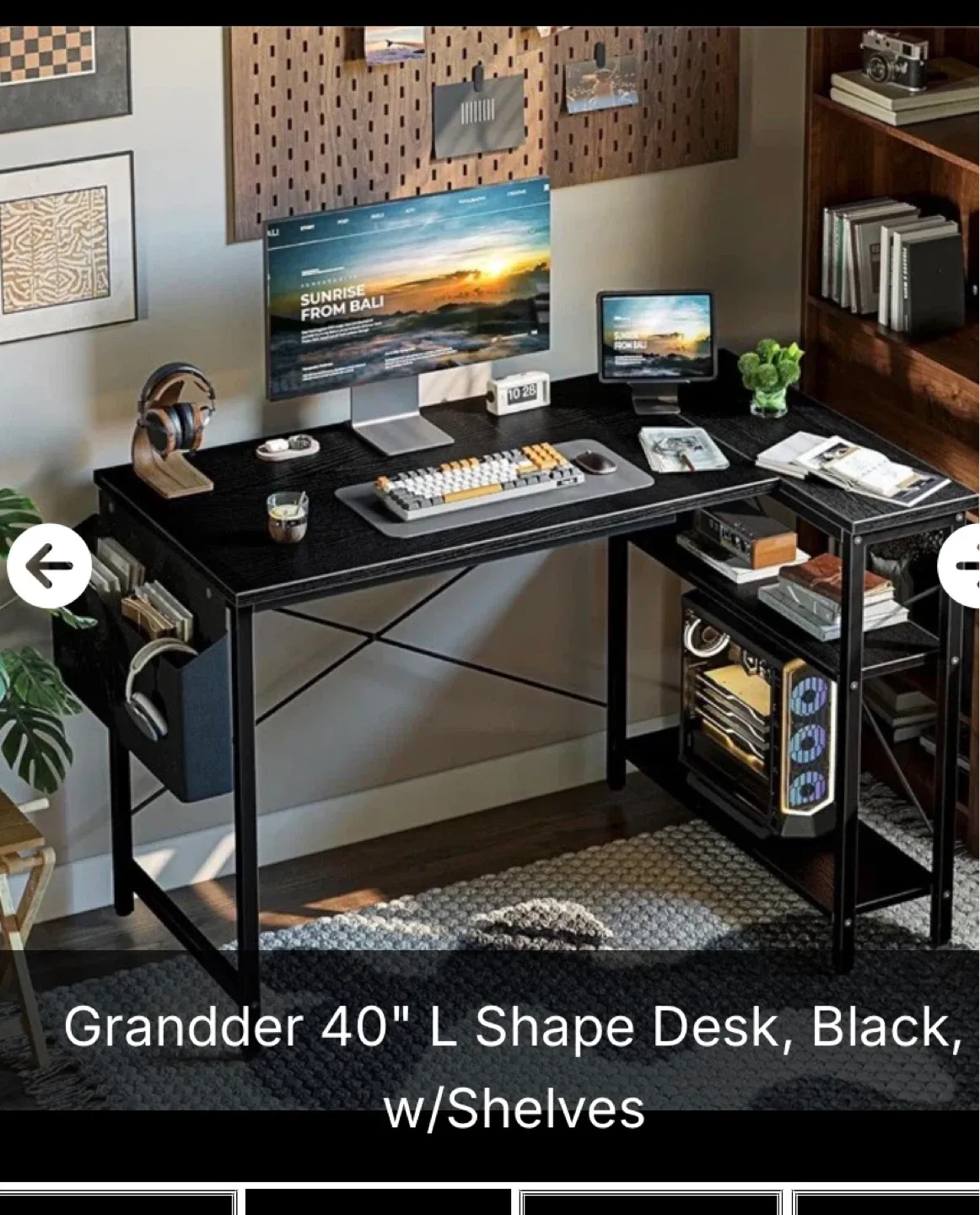 Grandder 40" L Shape Desk with Shelves - Black - photo 2