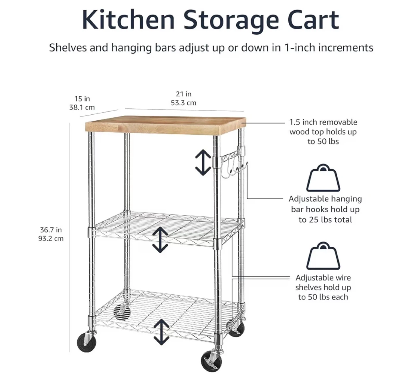 Amazon Basics 3-Tier Rolling Kitchen Cart - photo 2