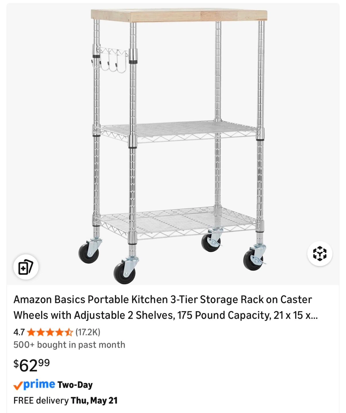 Amazon Basics 3-Tier Rolling Kitchen Cart - photo 3