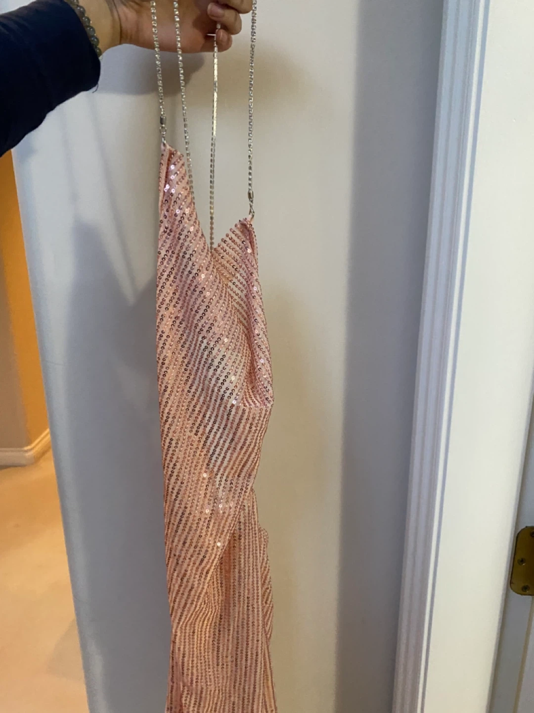 Pink Sequin Evening dress with Chain Strap - photo 2