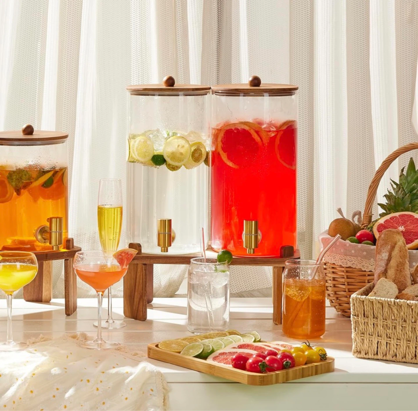 2PCS Glass Drink Dispenser 1.5 Gallon with Wood Stand - photo 5