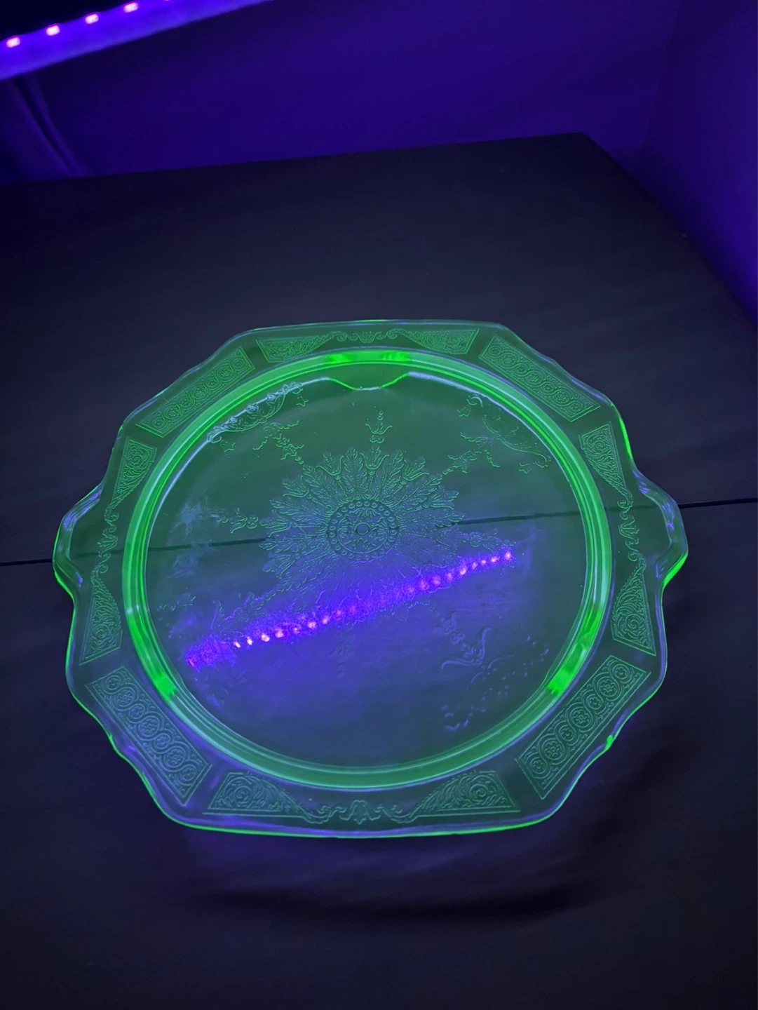Green uranium Glass cake plate and glass candy jar no lid.