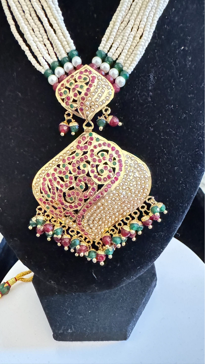 Jadau Necklace and Earring Set with Pearls and Gems - photo 2