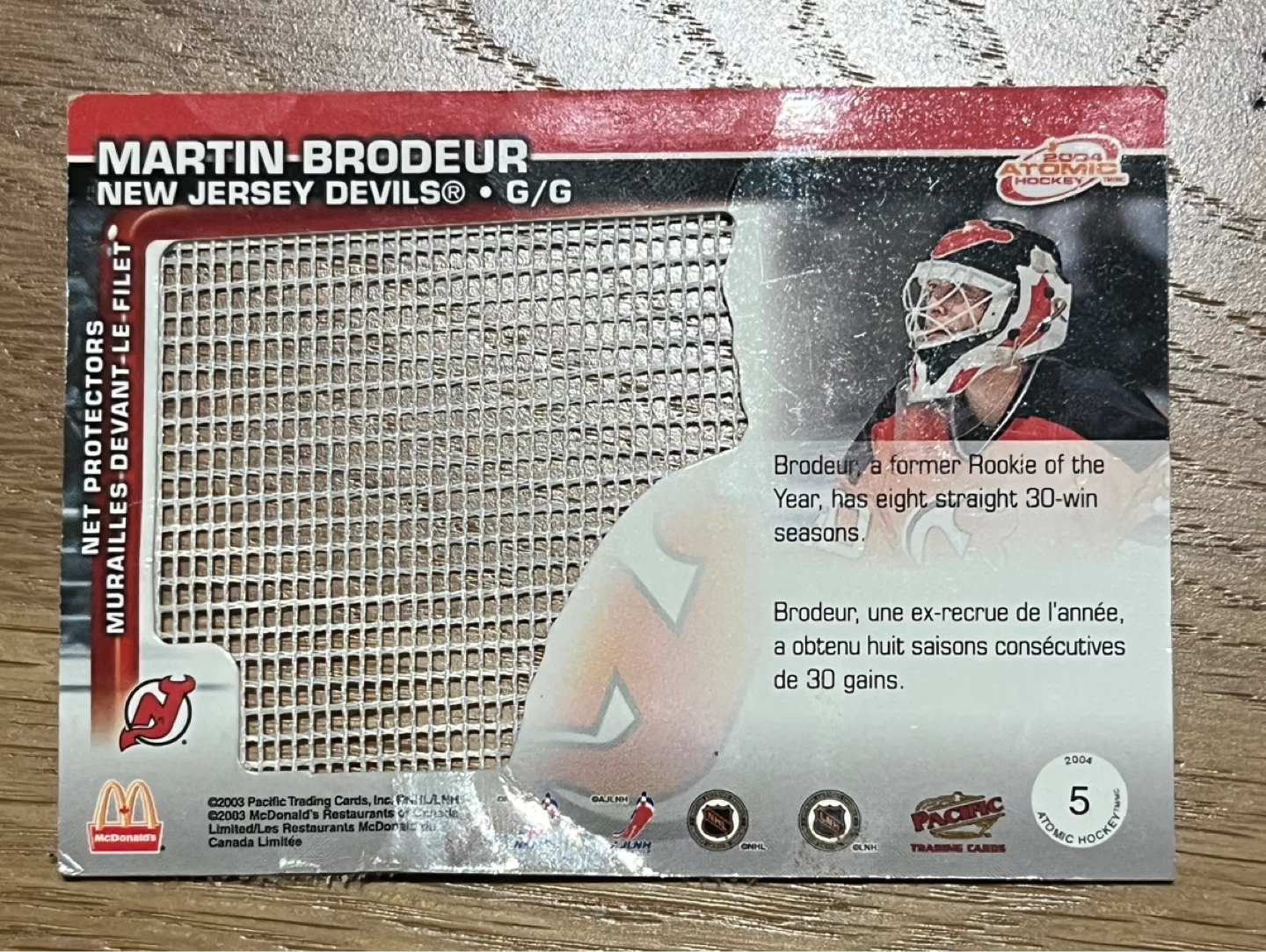Martin Brodeur New Jersey Devils 2004 Atomic Hockey Card - photo 2