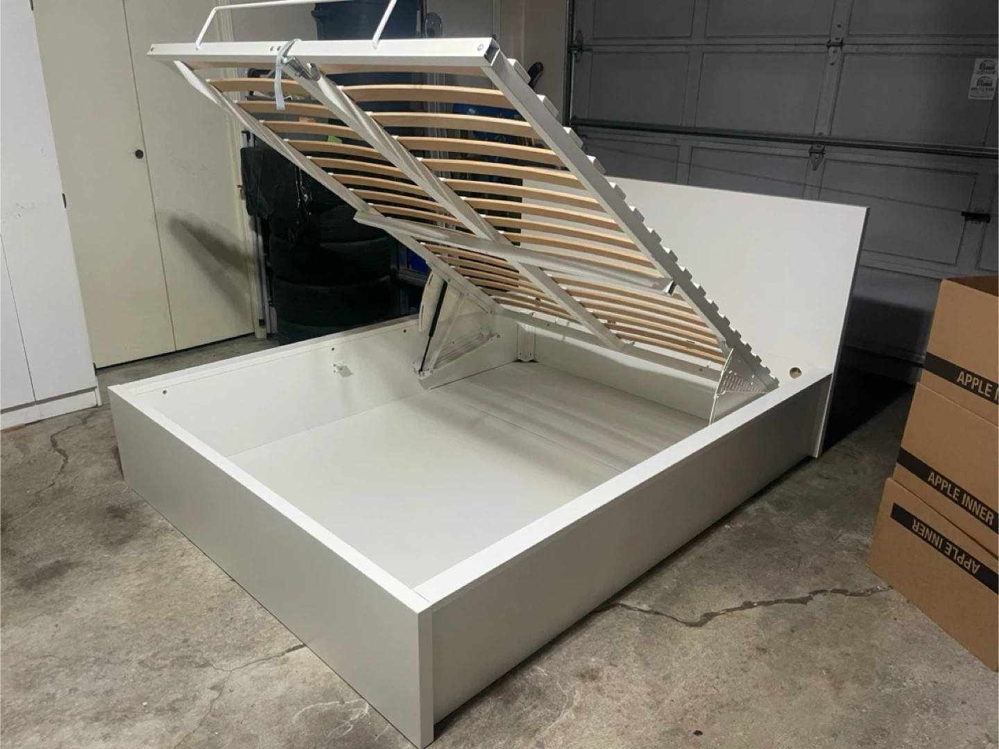 IKEA White Queen Size Malm Pull Up Storage Lift Bed