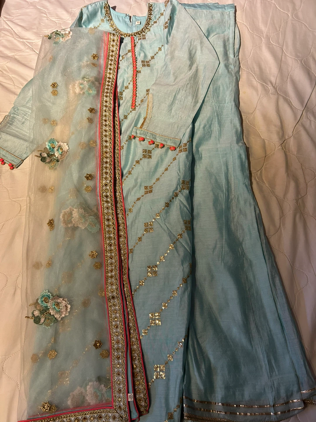 Light Blue Embroidered Kurti with Dupatta