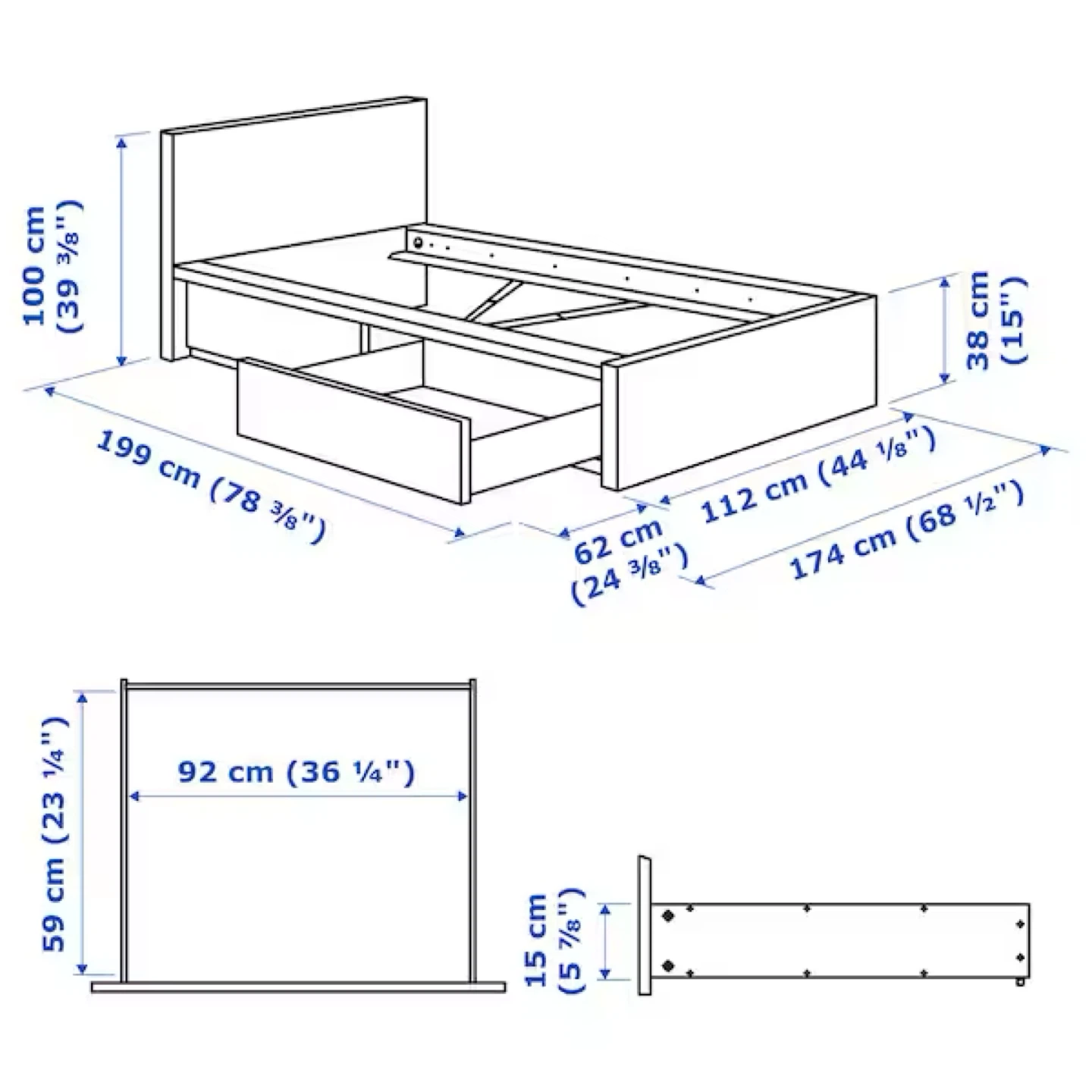 Twin Size IKEA Malm Bed Frame with 2 Drawers and Mattress - photo 3