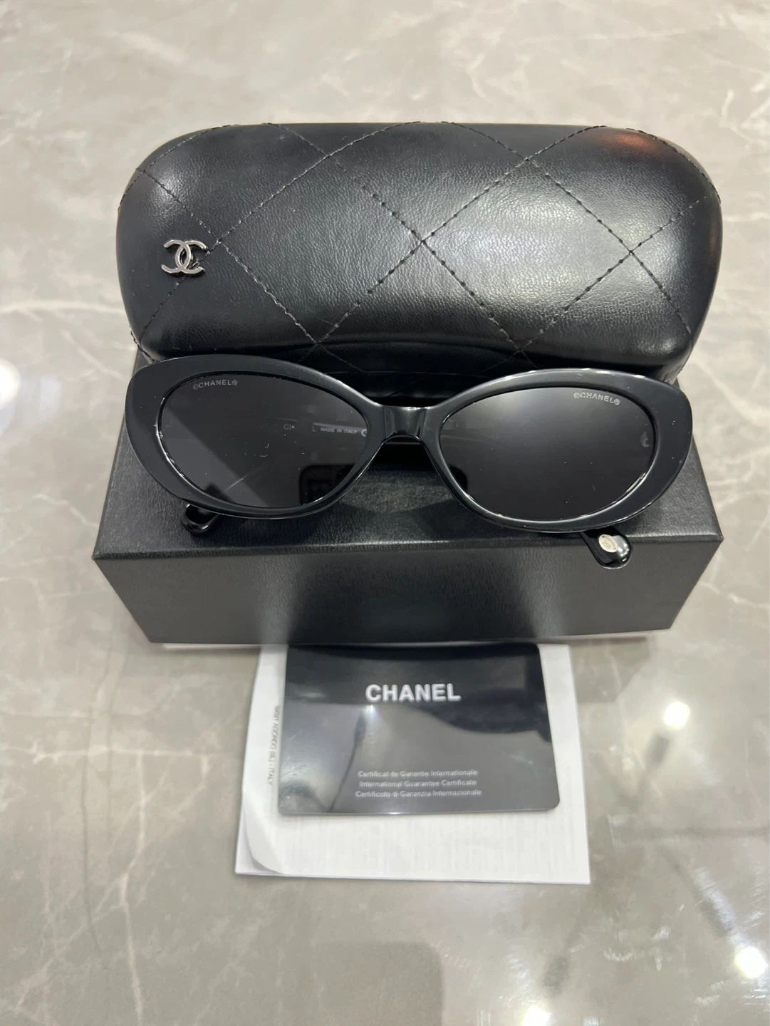 CHANEL Black Cat Eye Sunglasses with Bows