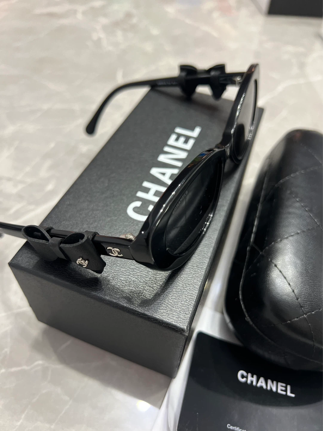 CHANEL Black Cat Eye Sunglasses with Bows - photo 3