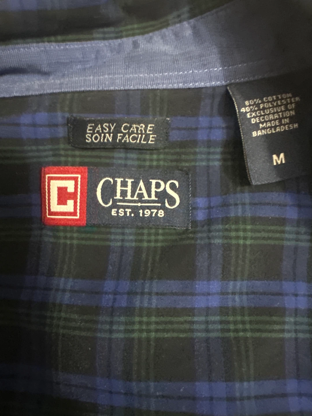 Chaps Men's Plaid Button-Up Shirt - Blue/Green - Size M - photo 2