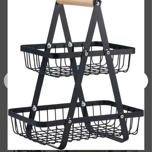 2 Tier Metal Fruit Basket with Handle