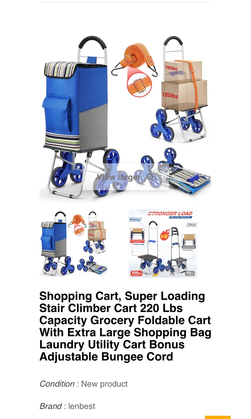 Lenbest Super Loading Stair Climber Grocery Cart