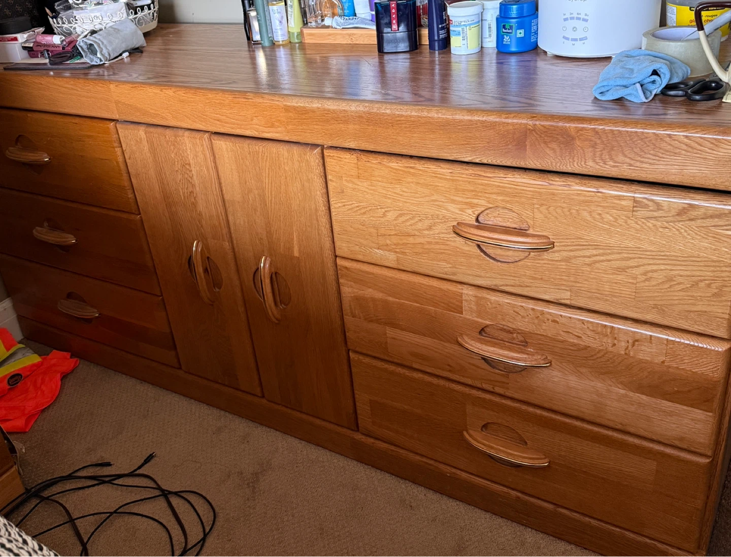 Solid Wood Dresser with Drawers and Cabinets