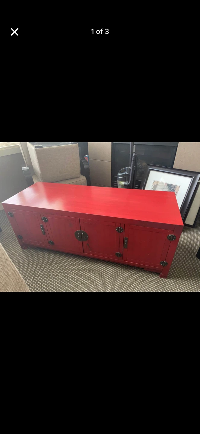 Red Cabinet with Ornate Hardware