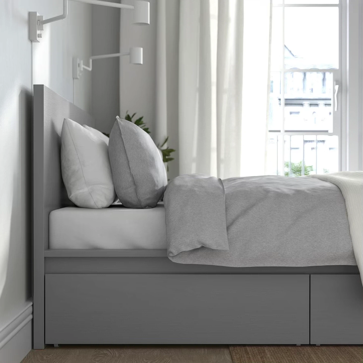 Malm IKEA Grey Queen Size Bed Frame with 2 Drawers - photo 5