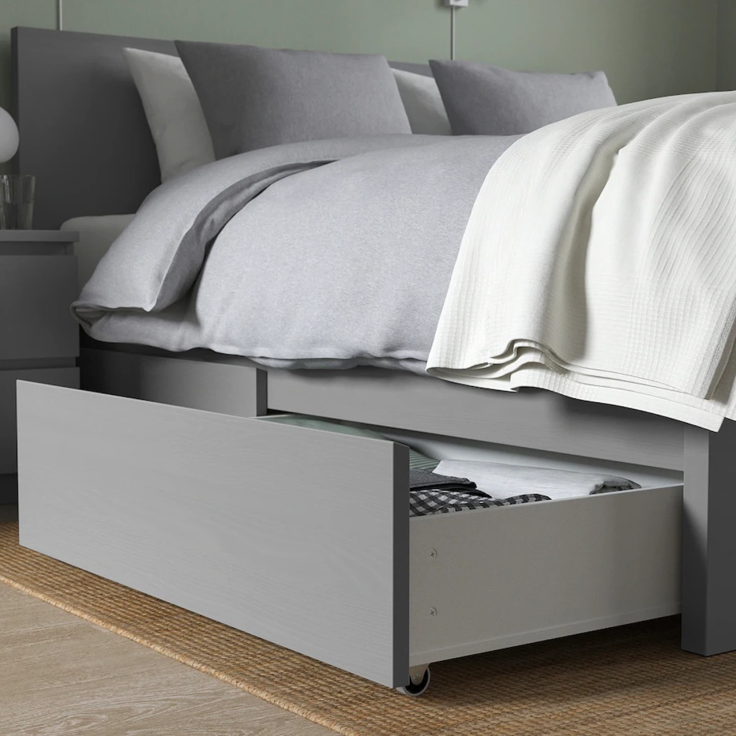 Malm IKEA Grey Queen Size Bed Frame with 2 Drawers - photo 4