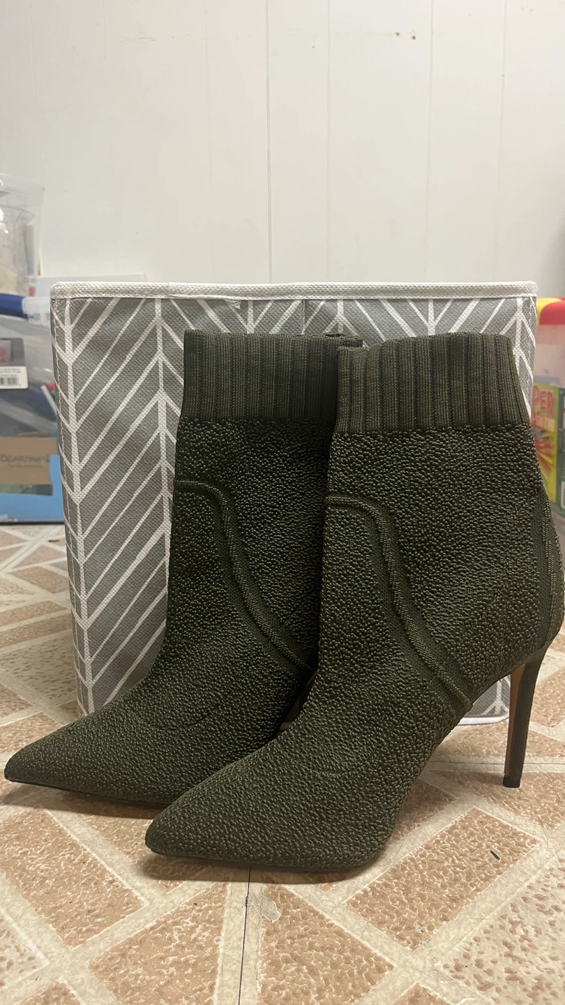 DESIGN LAB Lord & Taylor Knit Heeled Ankle Boots - Olive Green