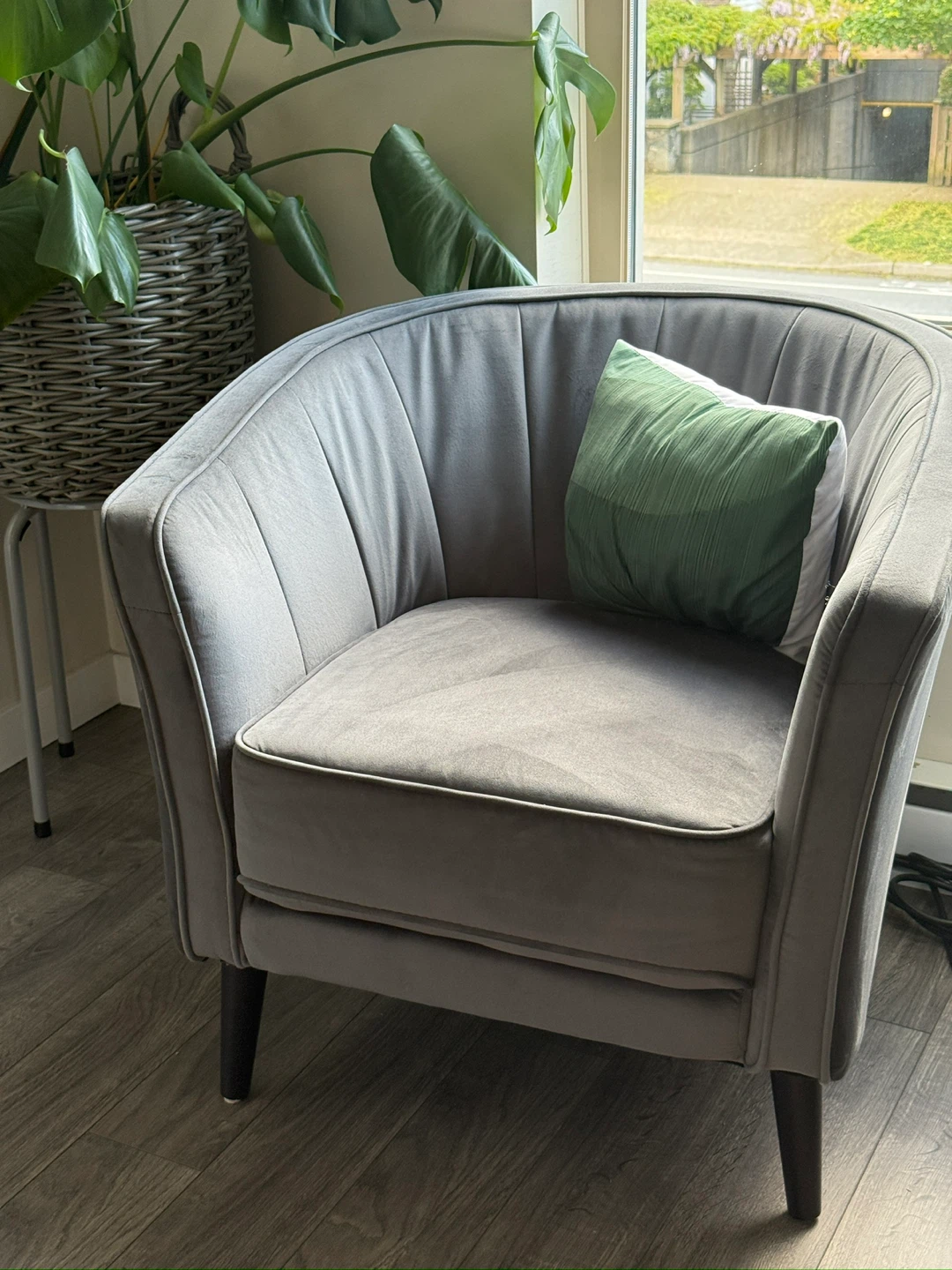 Couple of Grey Velvet Accent Chair