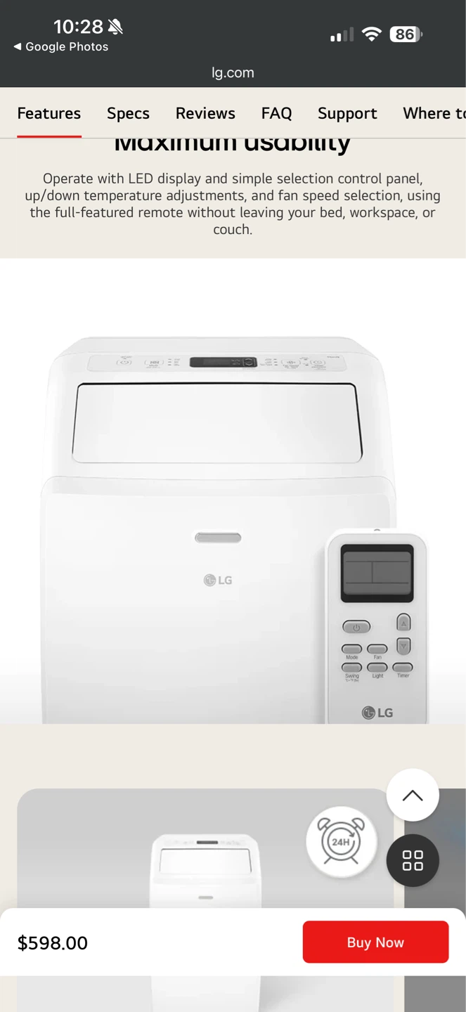 LG Portable Air Conditioner LP1025WSSM - photo 2