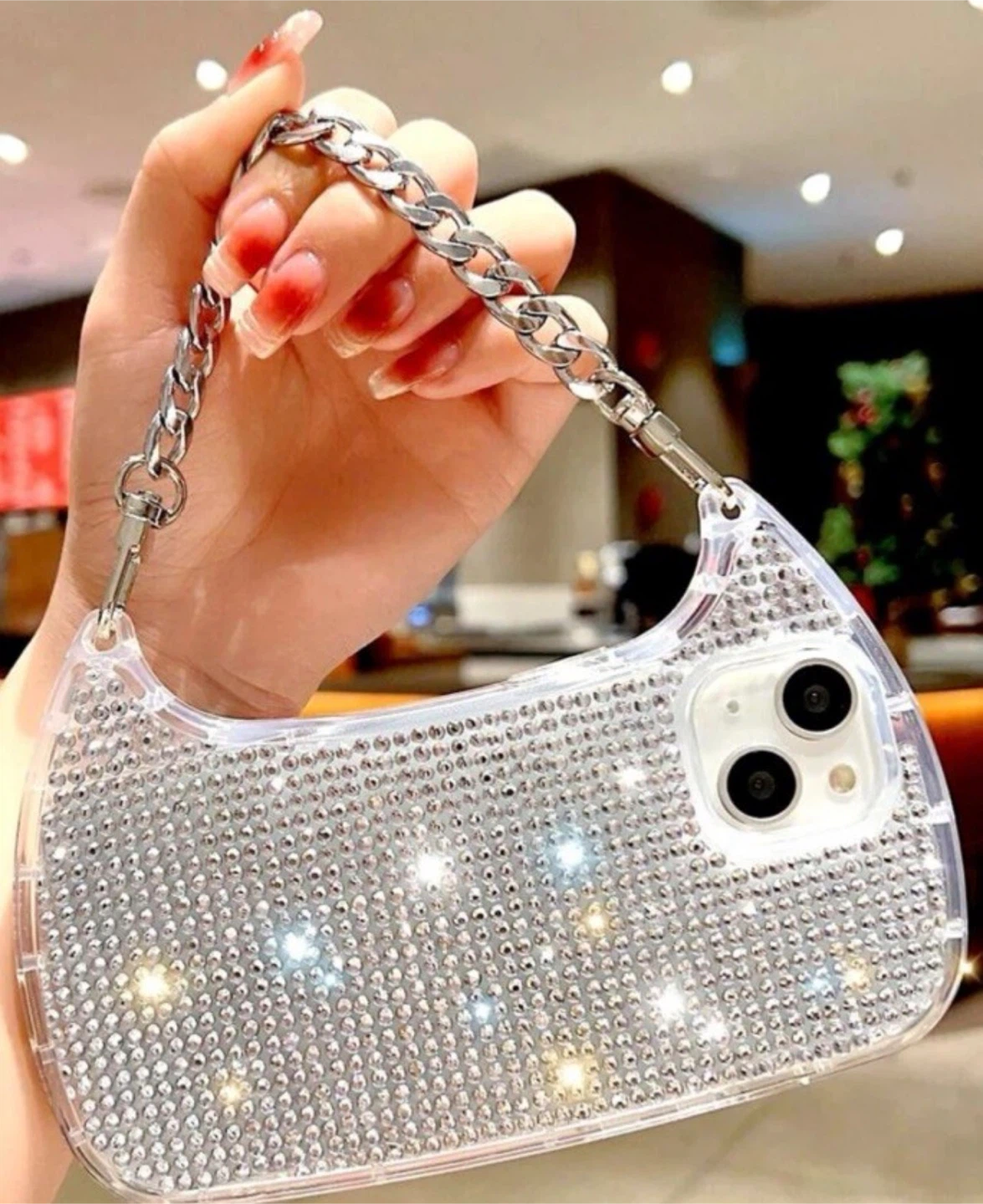 Rhinestone Phone Case with Chain Handle