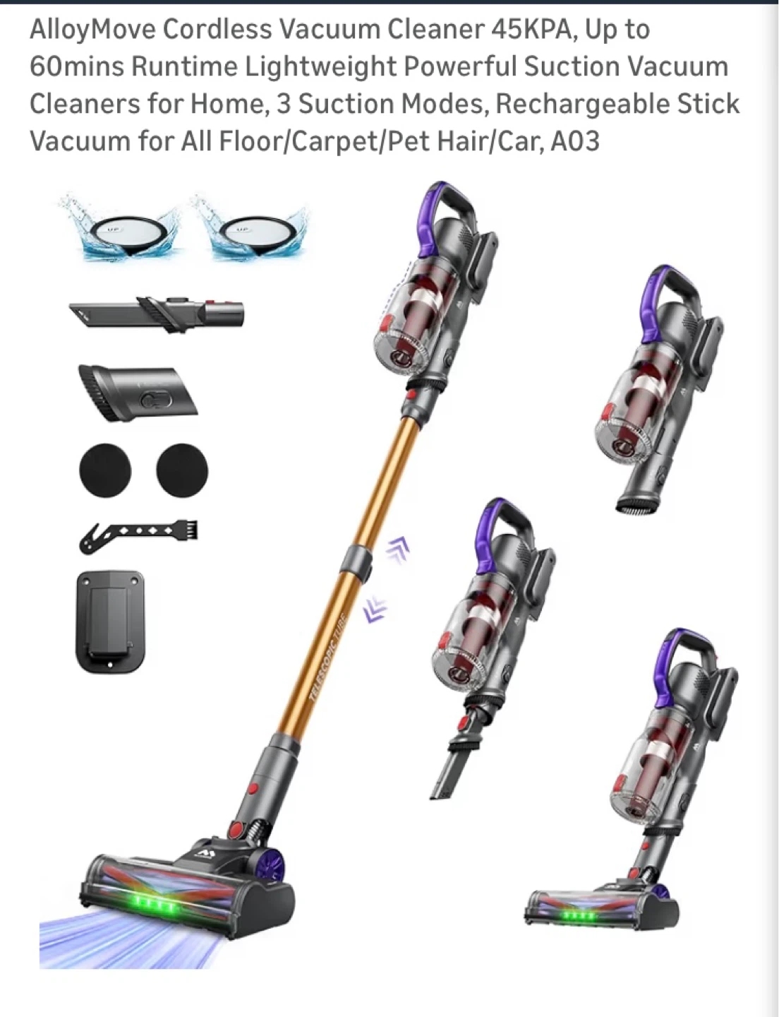 AlloyMove Cordless Vacuum Cleaner 45KPA, 60 Mins Runtime