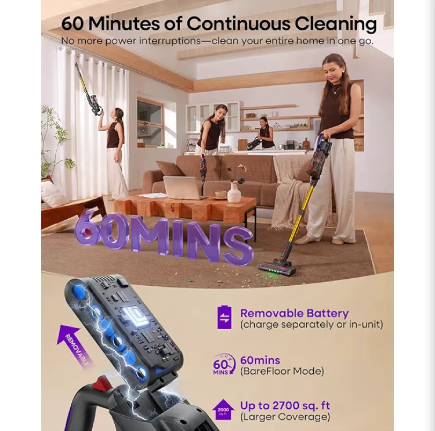 AlloyMove Cordless Vacuum Cleaner 45KPA, 60 Mins Runtime - photo 3