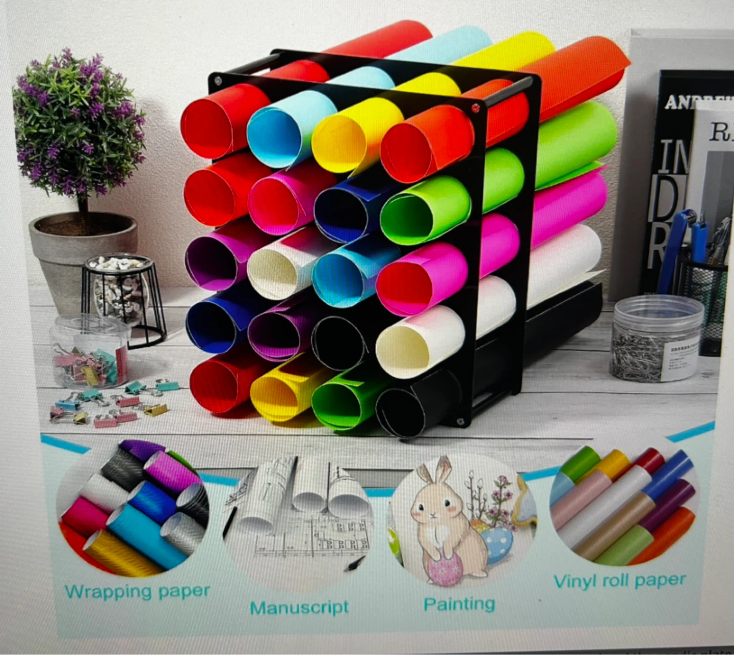 2 Set Vinyl Roll Storage Organizer Rack - black - photo 3