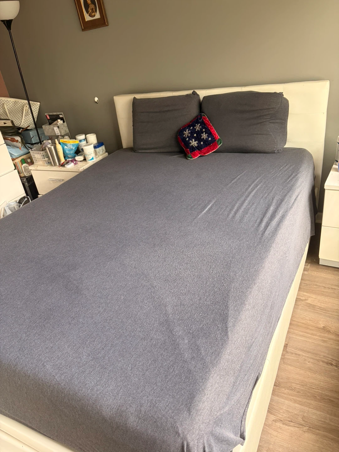 Leather Bed  Storage Drawer Headboard & Hybrid Mattress