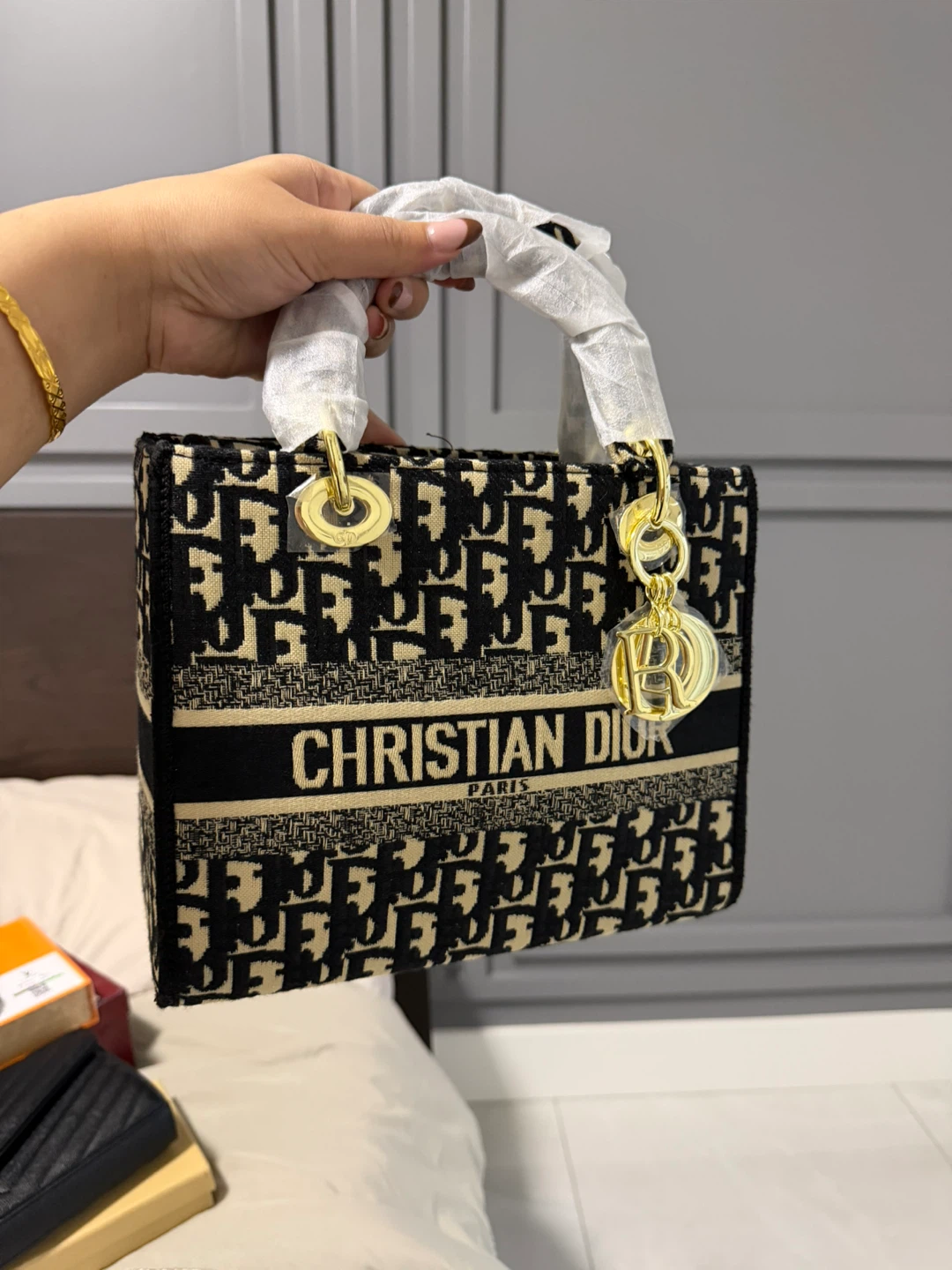 Christian Dior Canvas Monogram Top Handle Bag