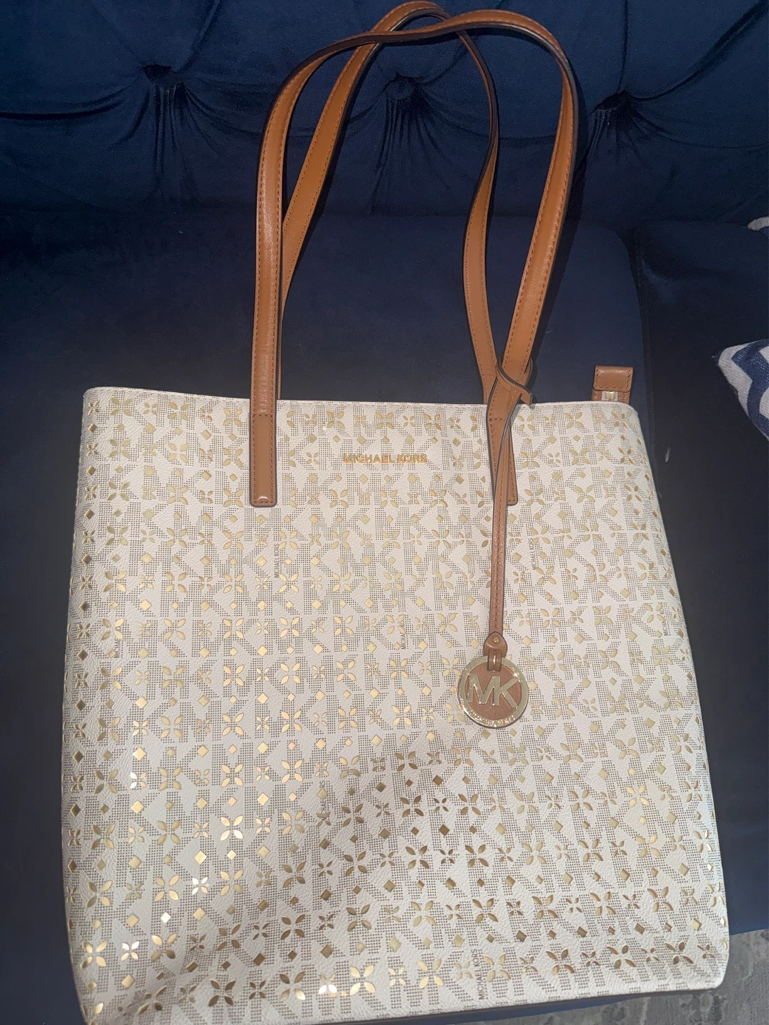 Michael Kors Tote Bag - White/Gold MK Print