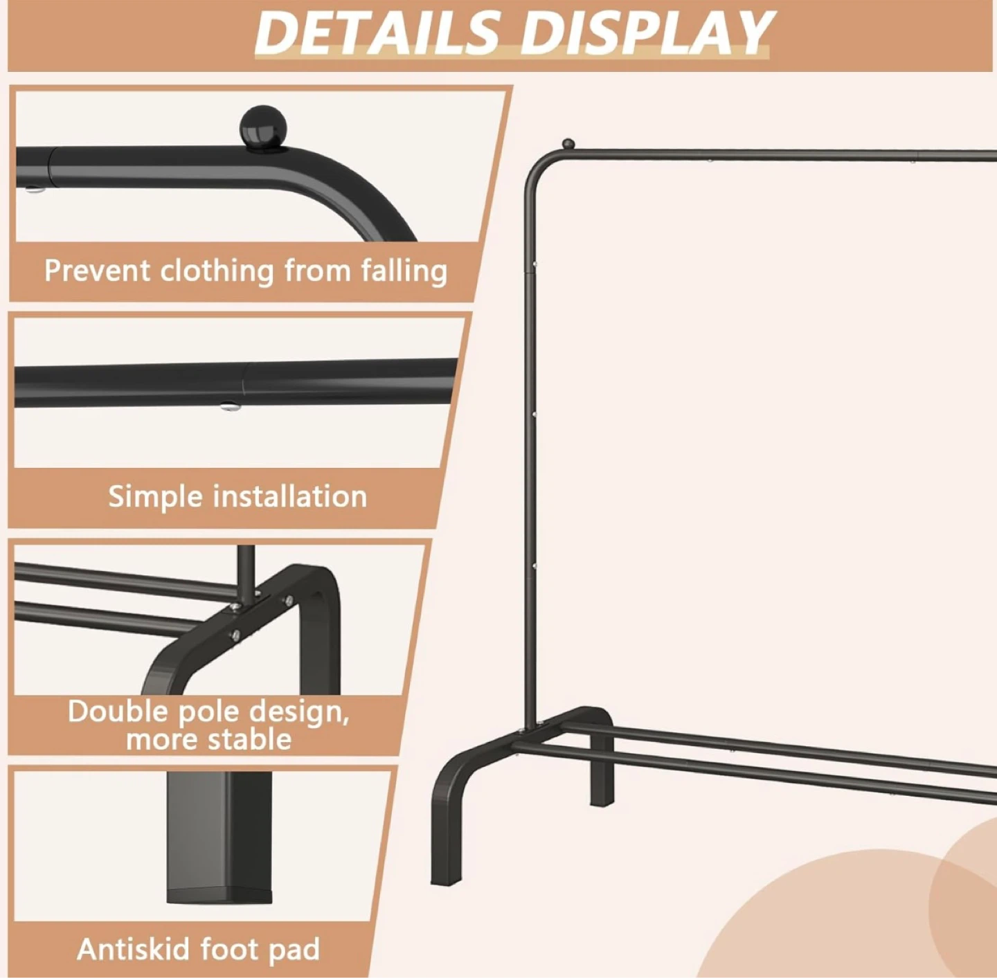 Black Metal Garment Rack - 110cm x 40cm x 150cm - photo 3
