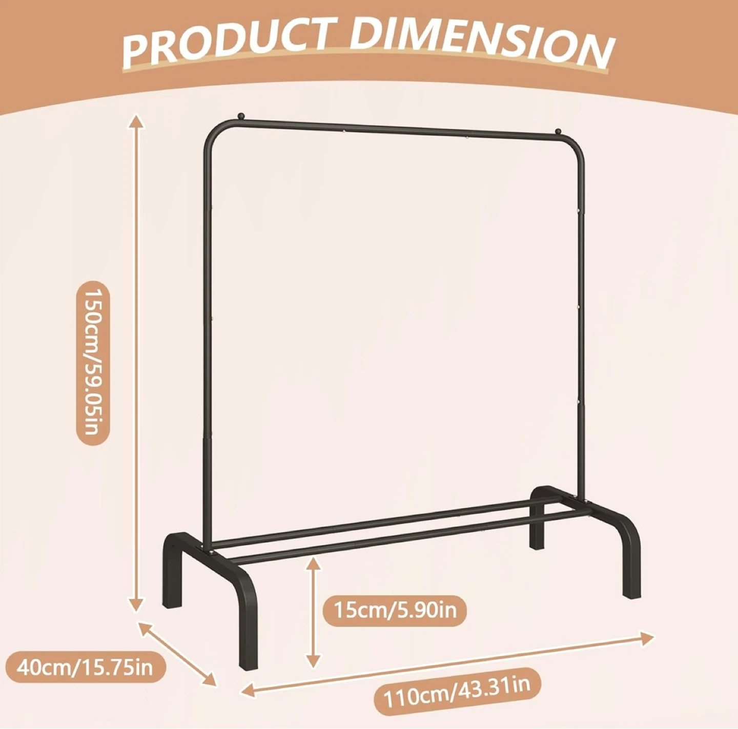 Black Metal Garment Rack - 110cm x 40cm x 150cm - photo 2