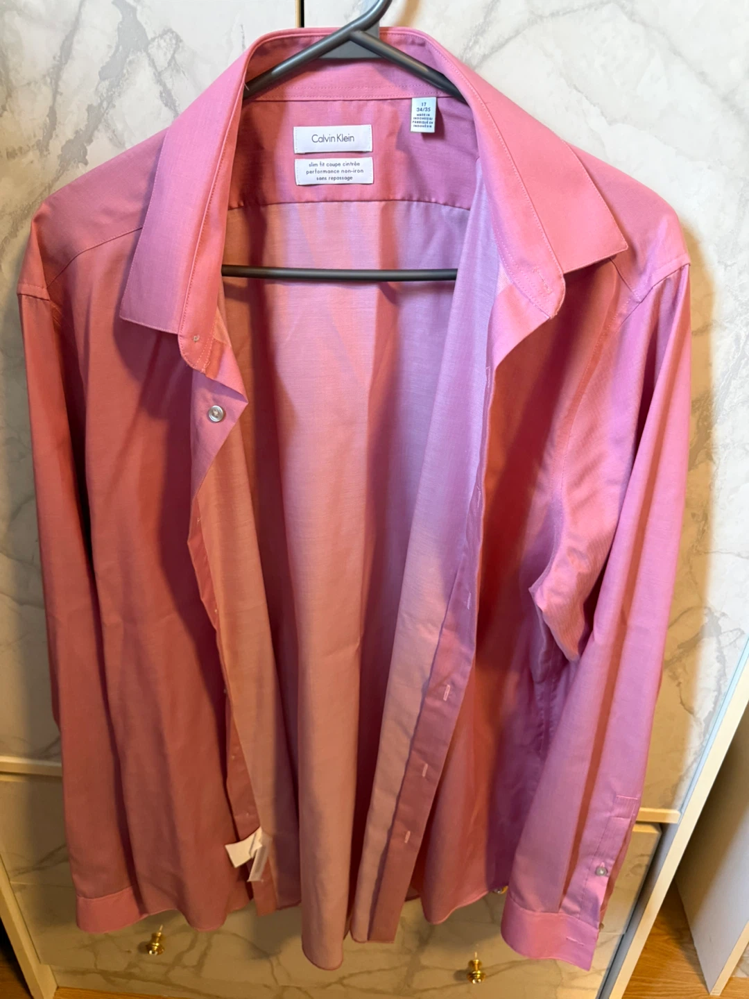 Calvin Klein Pink Slim Fit Performance Non-Iron Dress Shirt
