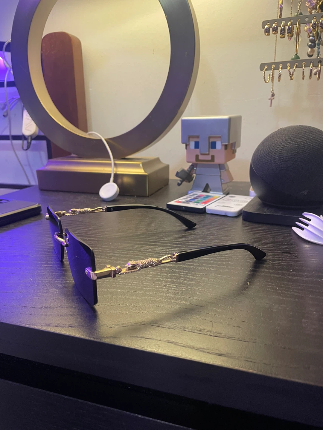 Rimless Black Lens Sunglasses with Gold Dragon Detail - photo 3