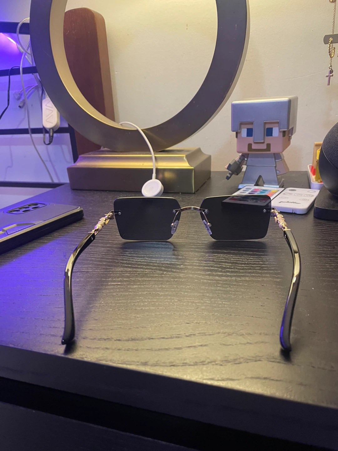 Rimless Black Lens Sunglasses with Gold Dragon Detail - photo 4