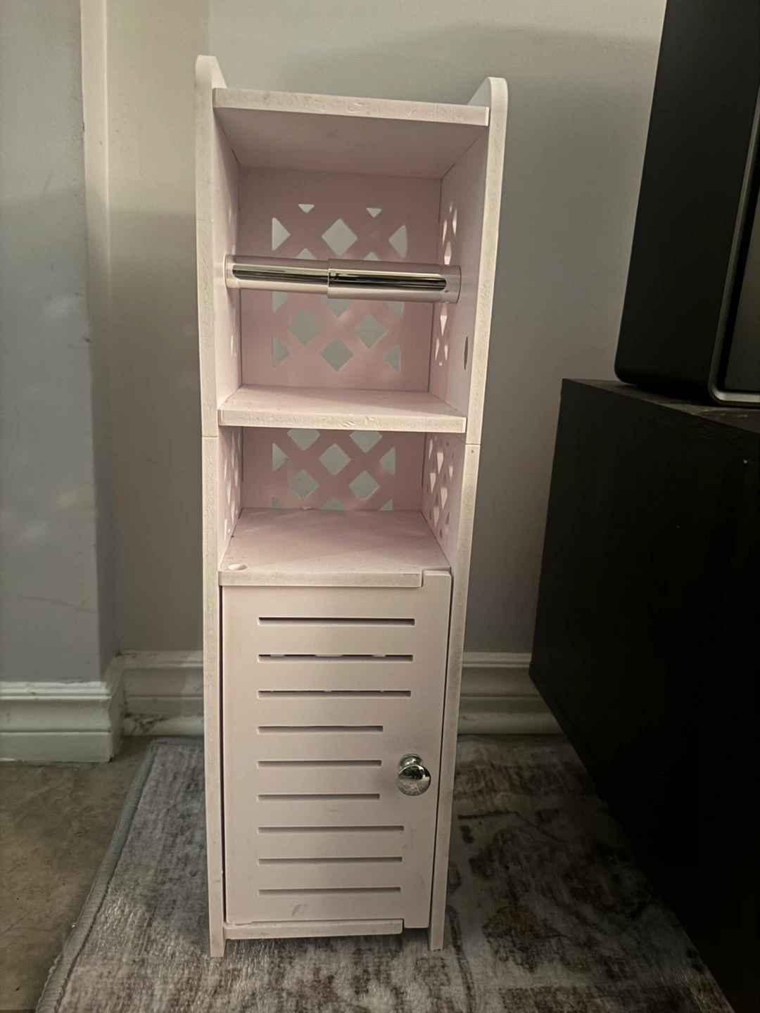White Slim Bathroom Storage Tower with Cabinet