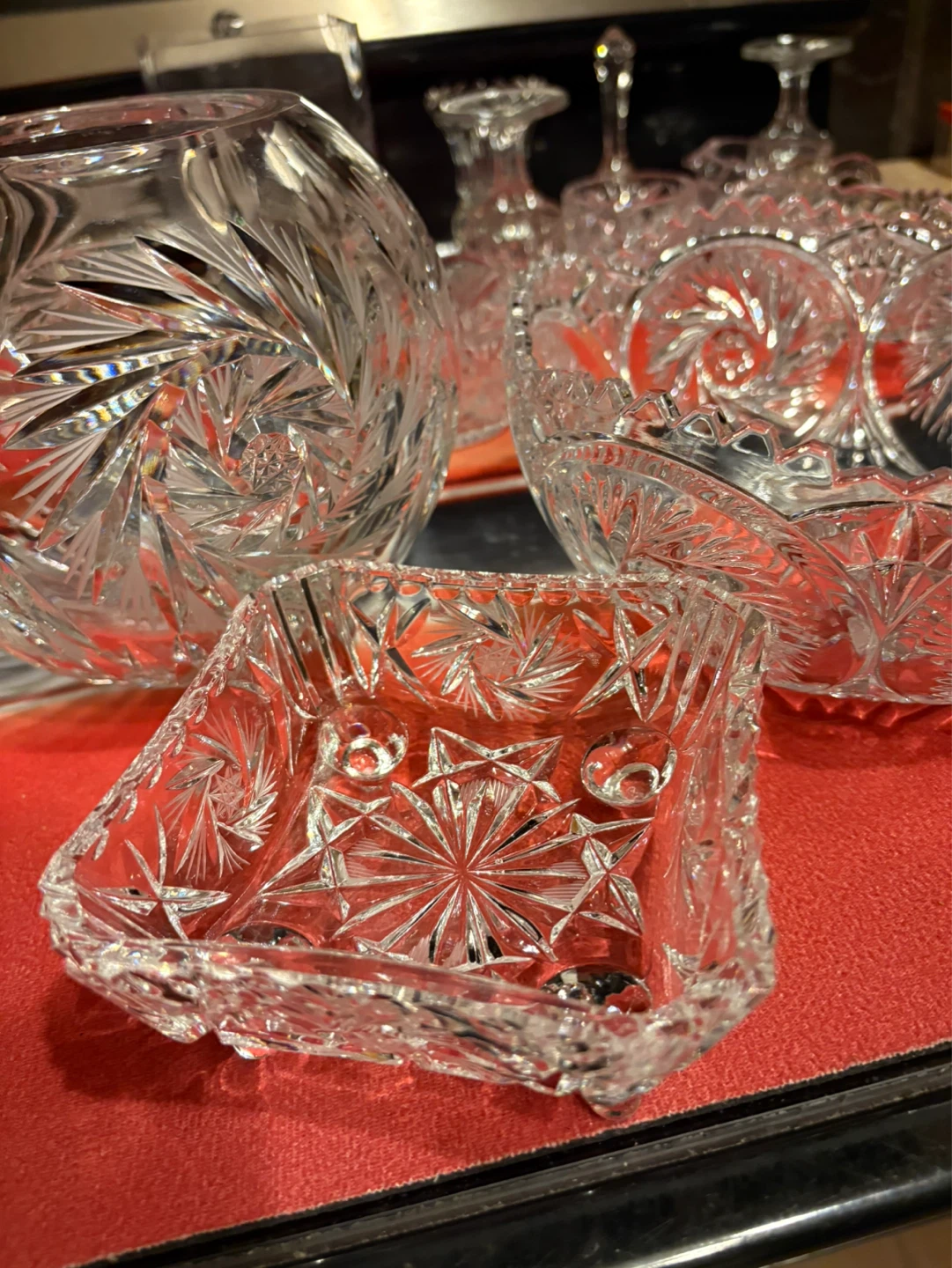 Set of Crystal Glass Serving Bowls and Vases
