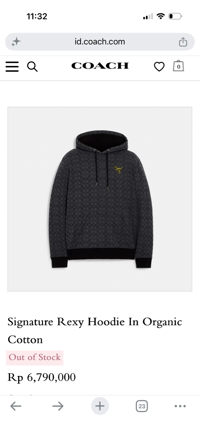 Coach Rexy Signature Hoodie Charcoal Grey Size L