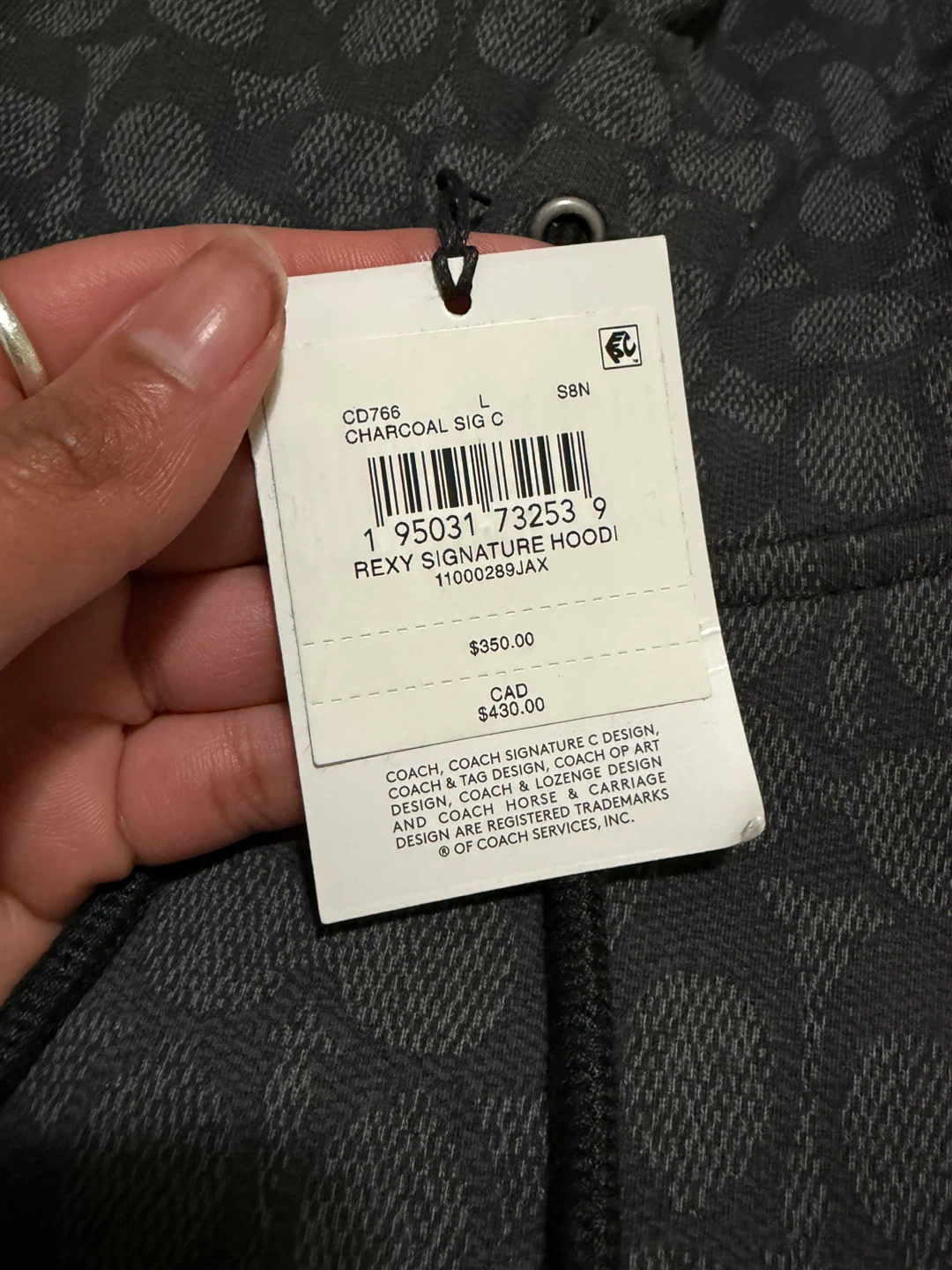 Coach Rexy Signature Hoodie Charcoal Grey Size L - photo 2