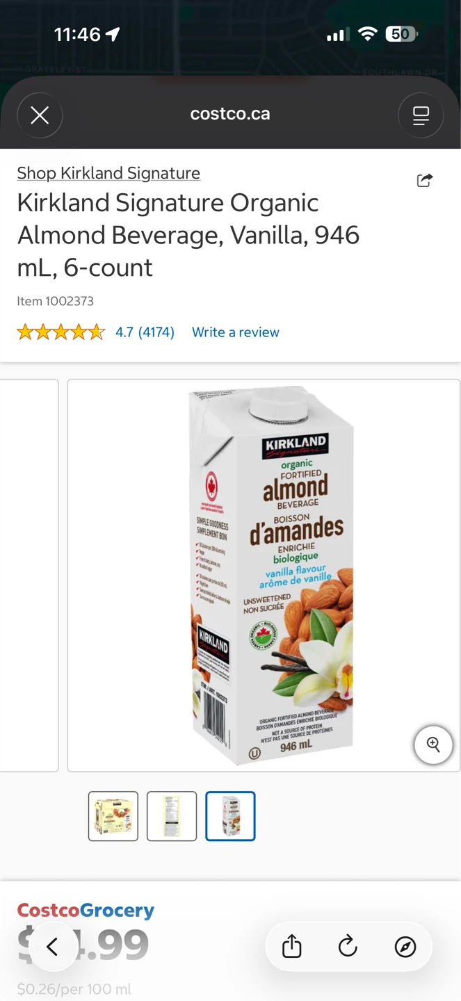 Kirkland Signature Organic Almond Beverage, Vanilla, 6-count - photo 2